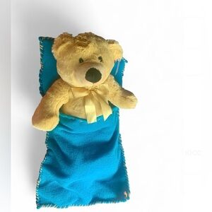 💕 Miss Teddy bear tan plushie with bed 15” gift holiday present NWT